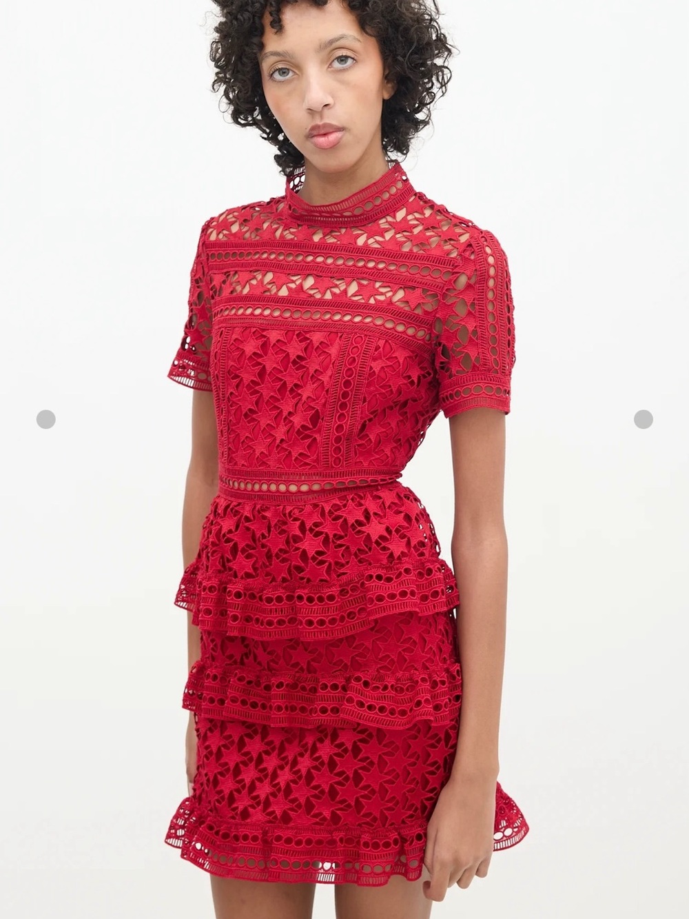 Self Portrait Star Lace Tiered Red Mini Dress - Like New!
